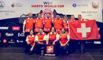 Switzerland's National Darts Team at WDF World Cup's Opening Ceremony in Cluj-Napoca, Romania on 7 October 2019